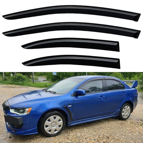 Image of Window Visors Rain Guards for 2008-2017 Mitsubishi Lancer, Out-Channel Window Vent Wind Deflectors Visors Shades for 08-17 Mitsubishi Lancer