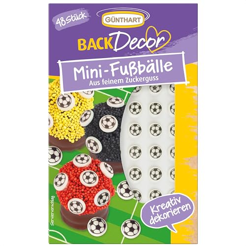 Günthart BackDecor 48 Mini Zucker Fußbälle Zucker Fußball aus feinem Zuckerguß, Soccer Sport...