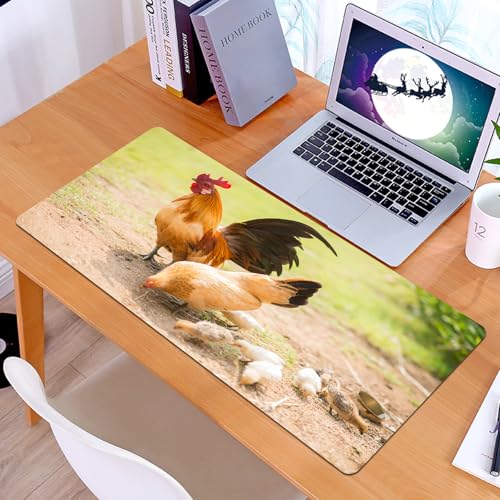 KDWJS - KDWJS Tapis de Souris XXL Speed Gaming - 90x40 cm - Base en Caoutchouc antidérapant Extended - Améliore la précision et la Vitesse - Animaux, Une Paire de coqs et de Poules et Un Groupe de Poussins e
