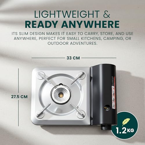 GREEN HAVEN Ultra Slim Portable Butane Gas Stove – Compact Single Burner Camping Cooker for Indoor & Outdoor Use, Lightweight Tabletop Gas Hob with Piezo Ignition, Heat Control & Carry Case - Image 5