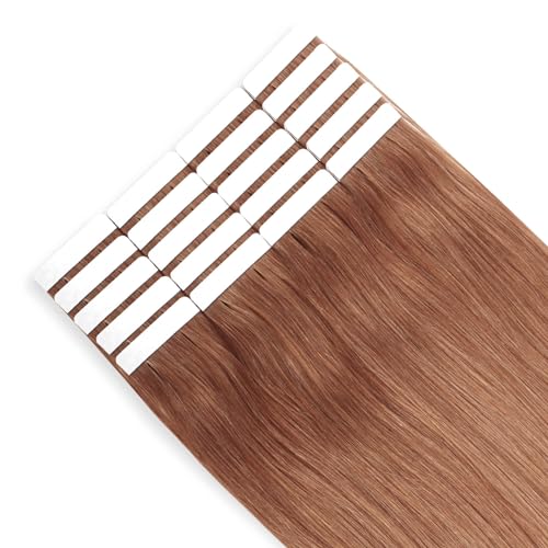 Image of Sixstarhair Medium Auburn Tape in Hair Extensions Remy Human Hair Copper Tape in Hair Extensions with Double Sided Tape [Color 30 Medium Auburn 12inch]
