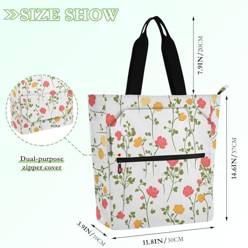 Little Rose Flower Floral Tote Bag for Book Lovers Reusable Bags with Zipper Pocket for School Work Shopping2