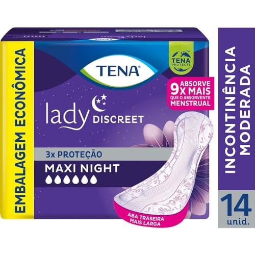 Tena Lady Discreet, Absorvente para Incontinência Urinária Moderada, Maxi Night, sem abas - 14 unida