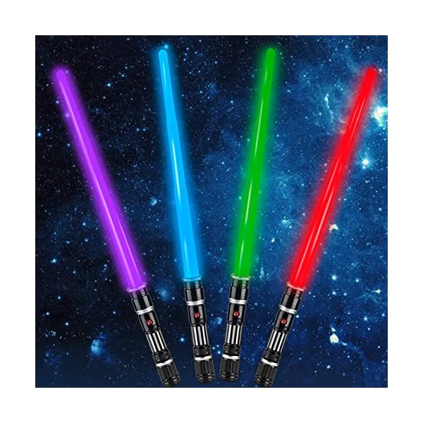 4 pack 4 colors light up saber, led light swords with fx sound(motion sensitive) and realistic handle, expandable light up toy for kid adult, warriors and galaxy war fighter, halloween party xmas gift