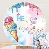OERJU Round Ice Cream Gender Reveal Backdrop He or She Gender Reveal Circle Backdrop Cover What Will Baby Be Summer Baby Shower Gender Surprise Party Decorations Photography Background Props 5ft