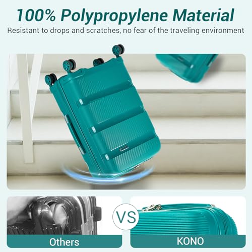 Image of Kono Luggage Sets 3 Piece Hard Shell Travel Trolley 4 Spinner Wheels Lightweight Polypropylene Suitcase with TSA Lock (Turquoise, 20 /24 /28 Set)