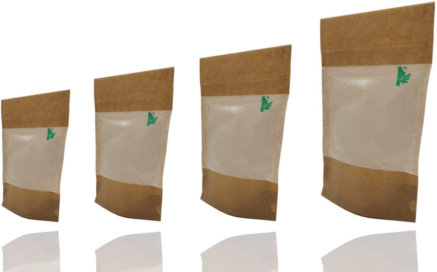 Jamo Packaging Solutions Sage Jamo Solutions | 25Pcs, 250Ml | Fully Biodegradable Kraft Paper Stand Up Pouch With Zip Lock & Window | Storage Bag For Dry Food, Coffee, Spices | Resealable (110X185mm)