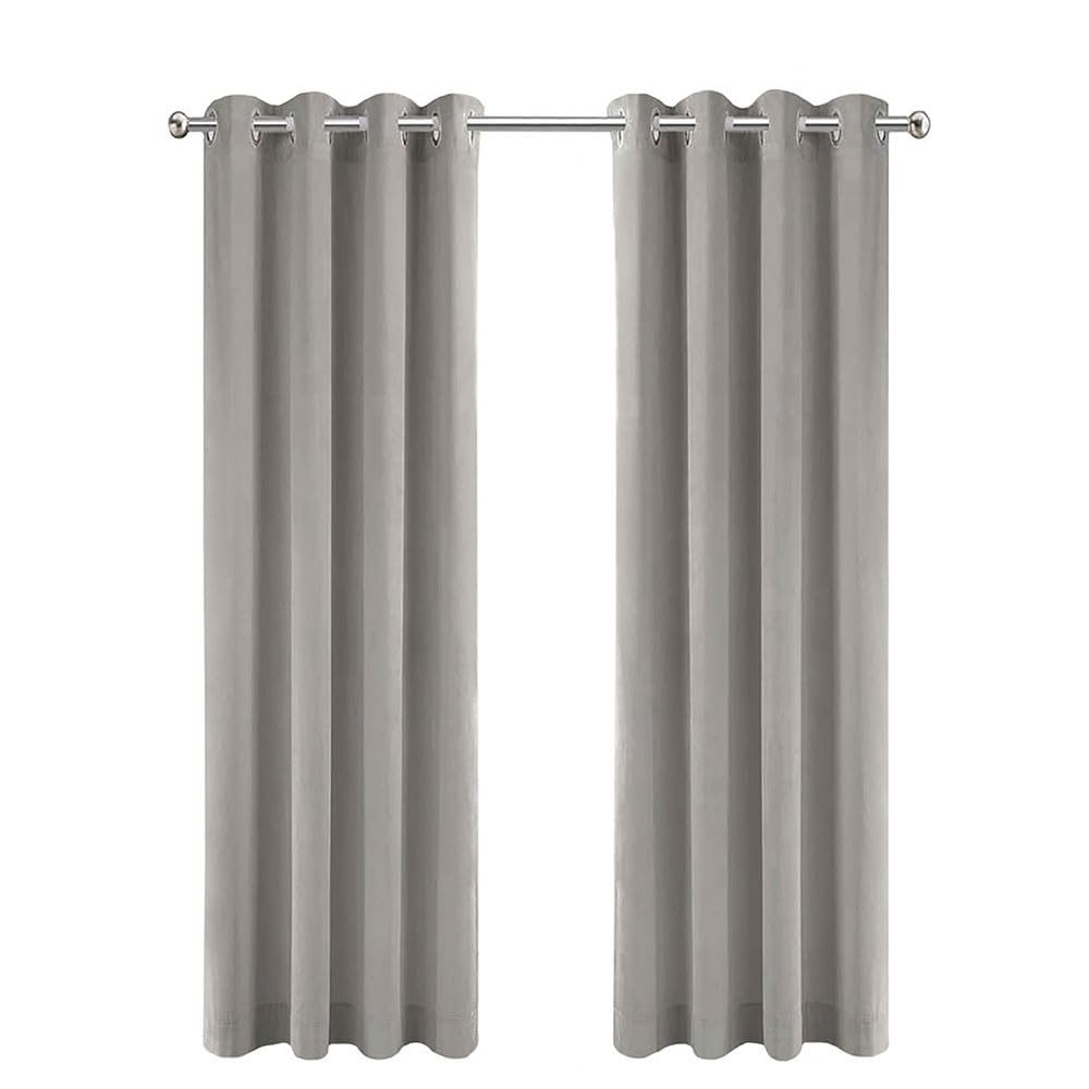 LW Collection Eyelet Curtains Grey Velvet 140x175cm - eyelet ring - eyelet curtains - curtains blackout – room darkening – curtains for bedroom – living room – noise reducing – standard size