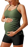 Maacie Bikinis für Schwangerschaft Trendig Atmungsaktive Umstandsbadeanzug mit Seitlicher Kordelzug Grün S