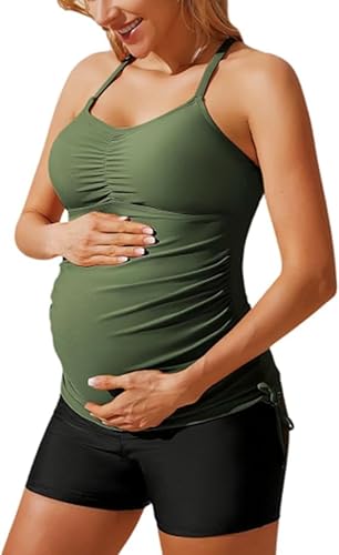 Maacie Bikinis für Schwangerschaft Trendig Atmungsaktive Umstandsbadeanzug mit Seitlicher Kordelzug Grün S
