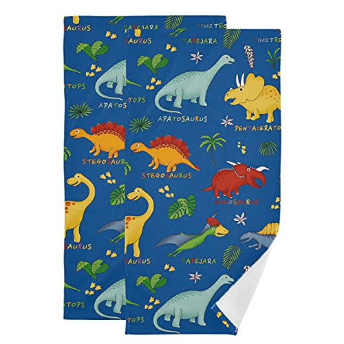 Giwawa Dinosaur Hand Towel Set Of 2, Absorbent Navy Blue Dino Bath Towels Soft Cute Animal Fingertip Towel Fast Dry Terry Towel For Boys Kids Man In Bathroom Kitchen Yoga Gym Spa Decor 28.3X14.4In #TOP18