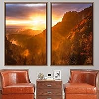 2 Piece Framed Canvas Wall Art Sunset in The Mountains Canvas Prints Home Artwork Decoration for Living Room,Bedroom - 16