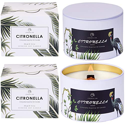 CHLOEFU LAN Citronella Candles Outdoor and Indoor 24.8 Oz 180 Hours Long Lasting Large Scented Candles with Fresh Citronella Oil for Garden Patio Yard Home Balcony, Wood Wicked Candles 2 Pack