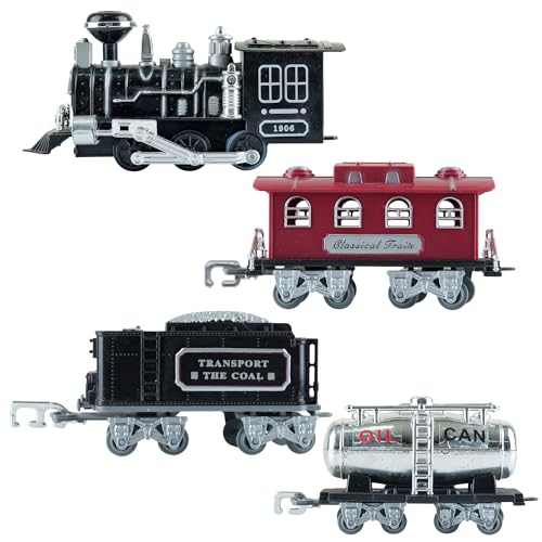 Image of Braintastic Train Toy Set with Real Smokes, Lights from Locomotive and Emulation Train Sounds for 3 Years & Above Kids (Classic Train)