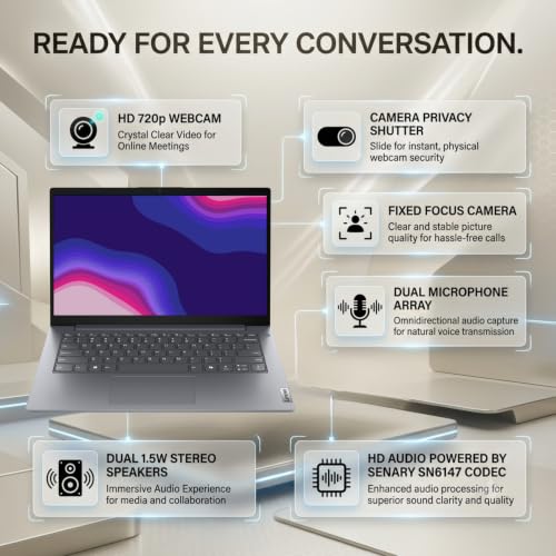 Image of Lenovo V14, Intel Core i3-1315U, 8GB RAM, 512GB SSD, FHD 14 inch (35.56cm), Windows 11 Home, Office 2024, Luna Grey, 1.37Kg, 83HDA05HIG, 250 Nits, 1Y Onsite Warranty, Laptop