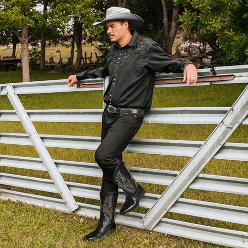 Image of Lyrisiphy Cowboy Boots for Men Pointed Toe Embroideried Western Boots Traditional Country Boots Durable Work Boots
