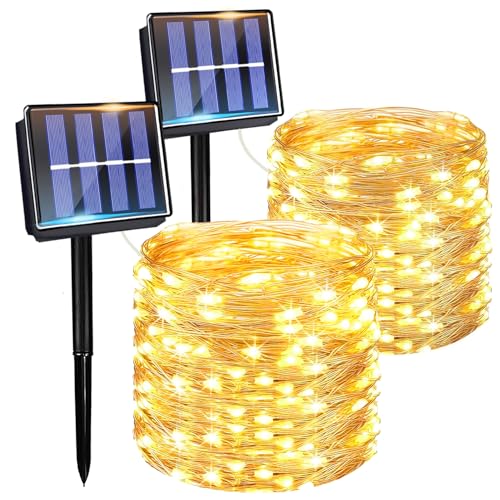 Molicar Cadena de luces solares LED de 10 m para exteriores, para exterior y jardín, 100 ledes de alambre de cobre, iluminación solar impermeable para balcón y terraza