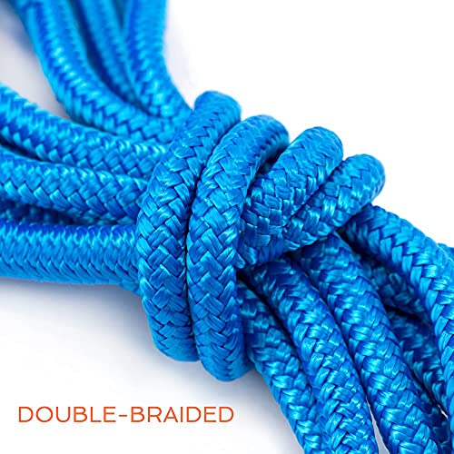 15-Foot Double Braided 3/8" Thick Nylon Dockline - Marine Rope Line With 10" Loop For Boat Mooring - Jet Ski & Watercraft Accessories, Tools, & Essentials (Blue) #TOP4