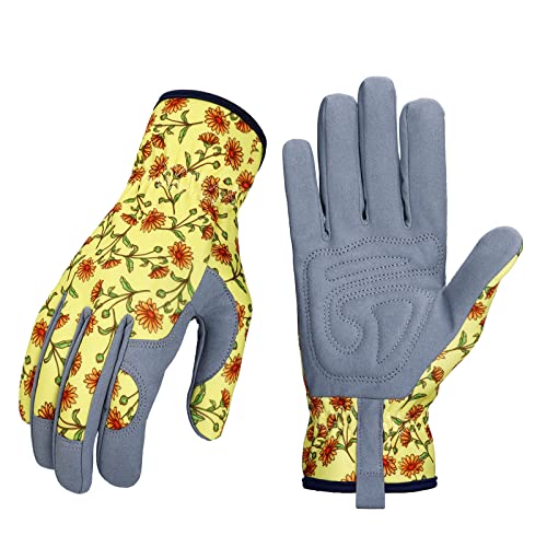 Bamllum Leather Gardening Gloves For Women - Working Gloves For Weeding, Digging, Planting, Raking And Pruning (Yellow) #TOP7