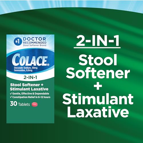 Image of Colace 2-in-1 Stool Softener Plus Stimulant Laxative Tablets, 30 Count