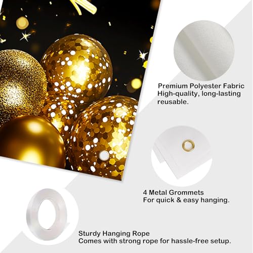 Image of Nuxovilar Happy Birthday Gold Balloon Banner 79x18in Polyester Backdrop | Birthday Party Supplies, Birthday Party Decor. Gold Balloon Banner. Yard, Room, Patio. (Gold Balloon Pattern)