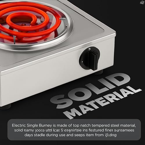 Image of Drumstone 2000W Stainless Steel Electric Coil Hot Plate | Heavy-Duty Portable Single Burner Stove with Rotary Temperature Control | Fast Heating Cooktop Compatible with All Metal Cookware