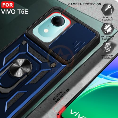 Image of Armor Bumper Back Cover Case for Vivo T5E Rotating Camera Cover, Ring Holder & Kickstand | Heavy Duty & 360 Degree Protection Back Cover for Vivo T5E (Blue)