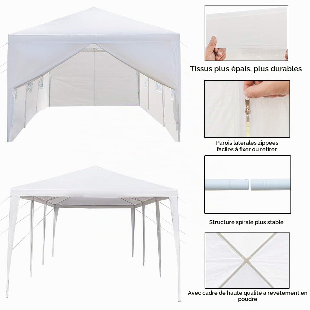 LEADZM Tonnelle de Jardin Pergola d'ombrage étanche 3x9x2,6m Tente de Réception Jardin avec 8 Bâches Amovibles pour Fête Mariage BBQ