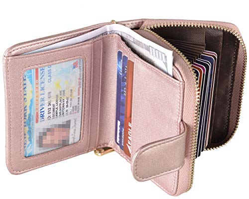 Beurlike Women's Rfid Credit Card Holder Organizer Case Leather Security Wallet (Upgrade A (10 Accordion/Key Ring) - Rose Gold #TOP3