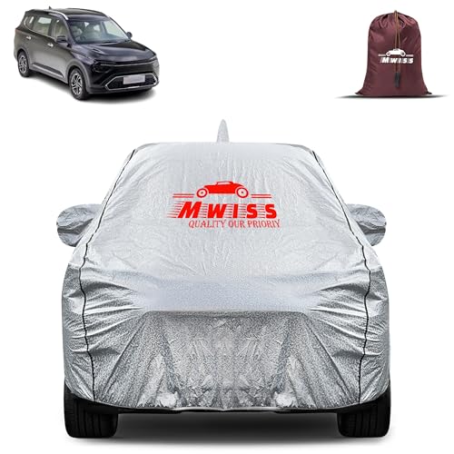 Image of Waterproof Car Body Cover for Kia Carens | Mirror & Antenna Pocket Anti-Scratch with Soft Cotton Inner Lining Triple Stitched Protection| Heat Resistant | Rain Protection (Silver)