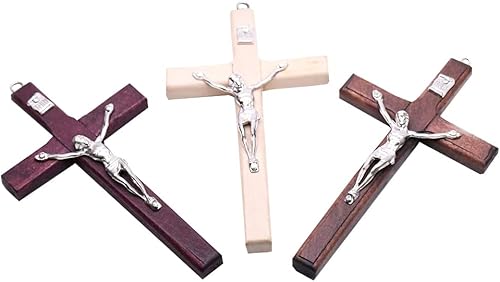 Miniatura 2 de Opexicos 2 piezas hecho a mano de madera con cruz de Cristo, estatua religiosa, oración religiosa, colgante de cruz