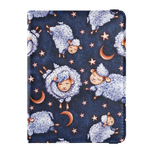 Porta passaporto e carta di vaccino pelle con motivo pecore su sfondo blu con scomparto per carte di porta per donne e uomini organizer per documenti di viaggio