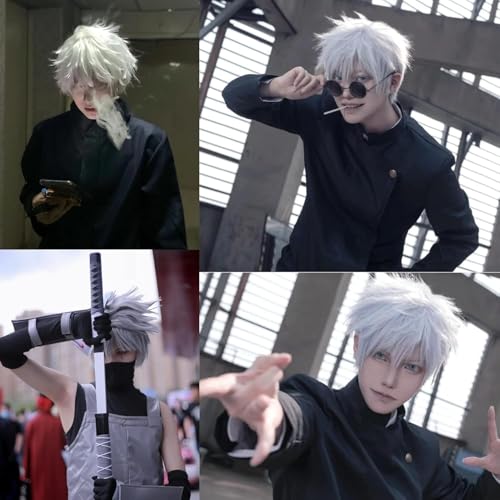 Image of Unisex Short Layered Cosplay Wig, Synthetic Hair Wig for Anime Costume, Halloween, Cosplay Conventions & Daily Wear（Silver White）