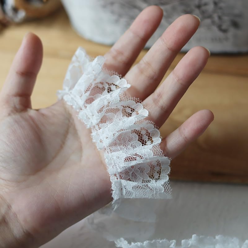 Koronkowe wykończenia, 1M biały bawełniany kołnierzyk 3D na rękaw dekolt suknia ślubna materiał ręcznie robione DIY sznurowadła plisowane akcesoria krawieckie