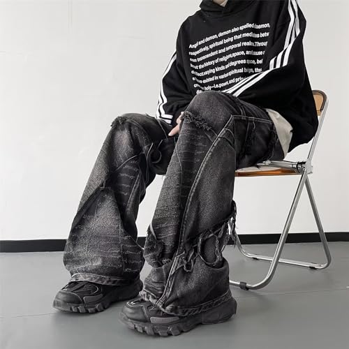 Men's Baggy Jeans Y2k Hip Hop Pants Stacked Jeans for Women Mid Rise Fashion Grunge Streetwear Clothes Black4