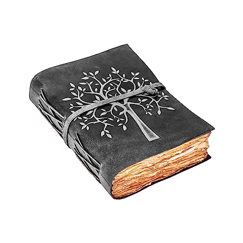 Leather Village Tree Of Life Journal – 8 X 6 (A5) Inches – 200 Antique Deckle Edge Handmade Paper – Book Of Shadows – Vintage Black Color - Vintage Leather Bound Journal For Women & Men #TOP28