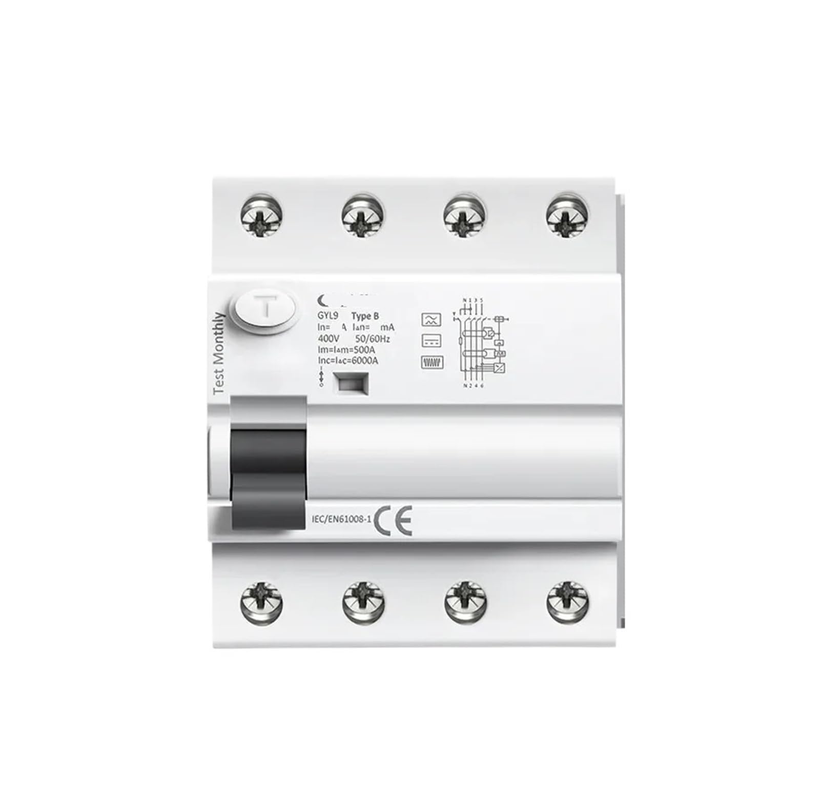 Disyuntor de corriente residual Tipo B GYL9 4P 63A 100mA 6KA para fugas DC