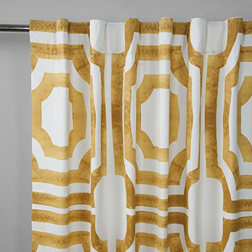 Image of HPD Half Price Drapes Geometric Printed Curtains 108 Inches Long Luxury Cotton Curtains (1 Panel) Room Darkening Window Curtains for Bedroom & Living Room, 50W x 108L, Mecca Geometric Gold