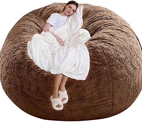Bean Bag Chairs for Adults, Giant Bean Bag Chair Cover Comfy Fluffy Big Bean Bag Beds (No Filler, Cover Only) Oversized Soft Moon Pods BeanBag Couch Sofa Sack 7ft Brown