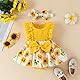 ESSECMBS Baby Mädchen Sommer 2 Stück Strampler Kleid Anzug Spitze Rüschenärmel All-in-One Blumendruck Body Kleid mit Stirnband Neugeborenes Strampelanzug (Gelb, 3-6 Monate)