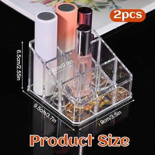 CIATBYYJ 9 Fächern Lippenstift Organizer,Acryl Lipgloss Organizer,Transparent Lippenstifthalter Aufbewahrung,Make up Lippenstifte Organizern für Lippenstiftes Nagellack(2 Stück)