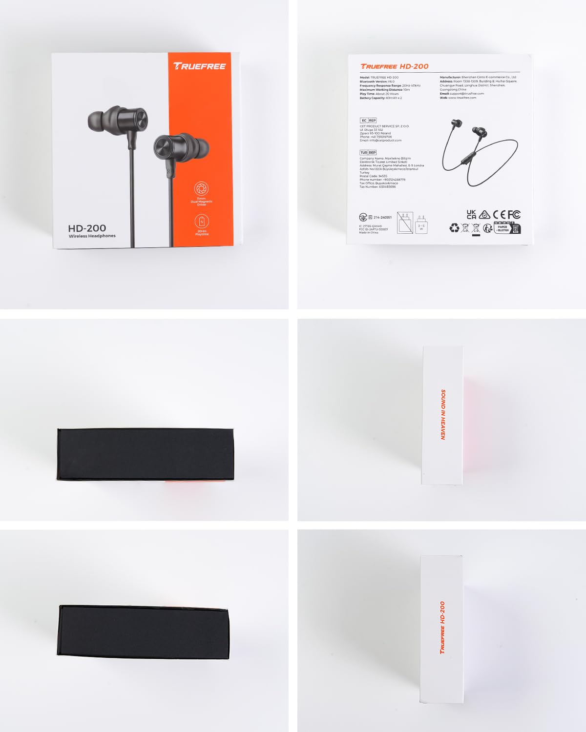 truefree HD-200 Auriculares Inalámbricos Deportivos In-Ear, IP67, 20H | Bluetooth 6.0 Neckband con Micrófono y Control de Cable, Cancelación de Ruido AI, Sonido 360 y Auriculares Magnéticos