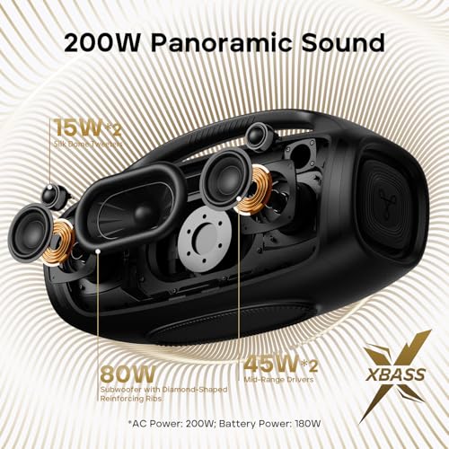 Tribit StormBox Blast 2 Bluetooth Speaker, 200W Portable Speaker with Subwoofer, XBass, LED Lights, Bluetooth 5.4, IP67, Custom EQ, 30H Playtime, Karaoke Function - Perfect for Outdoor Party/Garden view 2