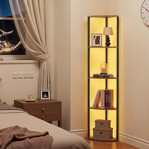 Image of VEVOR 5 Tier Corner Shelf with LED Light, 64 inch Tall Corner Bookshelf with Storage Shelves for Collectibles, Display Shelf with Multi-Color Lights Controlled Via RC /APP for Bedroom, Living Room, Office