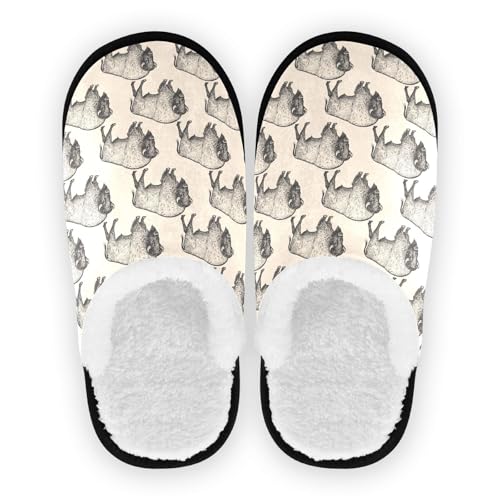 Bison Fuzzy House Slippers Warm Slippers for Women's Men's Cozy Shoes