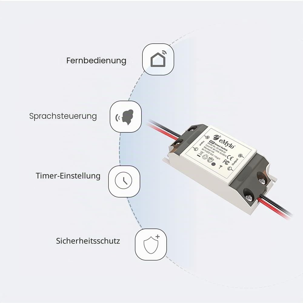 eMylo WLAN Schalter Universal Smart Wifi Schalter Drahtloses Relaismodul Fernbedienung Lichtschalter DIY Intelligente Timer Sprachsteuerung Kompatibel mit Alexa, Google Home über Android IOS 5 Stücke