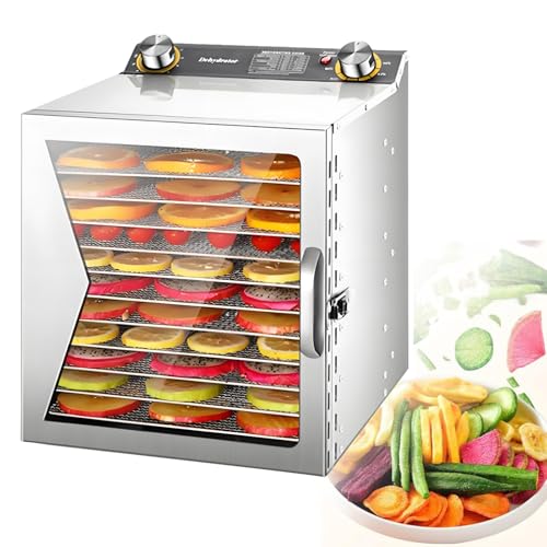 Déshydrateur Alimentaire Professionnel 12 Niveaux - Acier Inoxydable, 400 W/800 W, Porte en Verre Transparent, idéal pour la Viande séchée, Le bœuf, Les légumes et,12layer