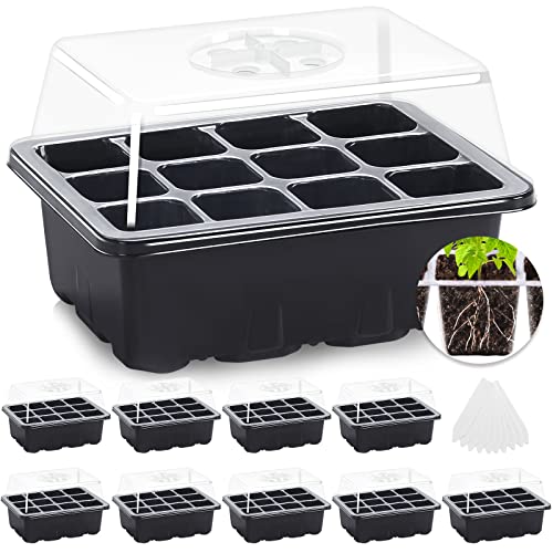 MIXC 10 Packs Seed Starter Tray Seed Starter Kit with Humidity Dome (120 Cells Total Tray) Seed Starting Trays Plant Starter Kit and Base Mini Greenho