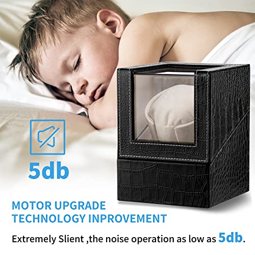 Yoohong Automatic Single Watch Winder With Super Quiet Japanese Motor, In Premium Black Crocodile Pattern Leather Exterior And Soft Flexible Watch Pillows Of Camel Velvet #TOP3
