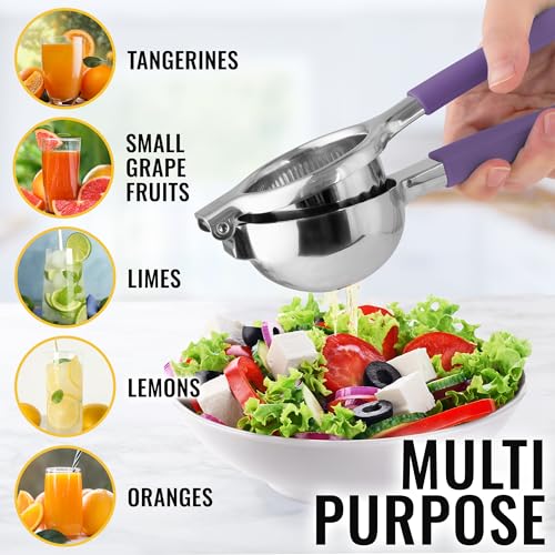 Image of Zulay Kitchen Lemon Squeezer Stainless Steel with Premium Heavy Duty Solid Metal Squeezer Bowl and Food Grade Silicone Handles - Large Manual Citrus Press Juicer and SS Lime Squeezer (Purple)